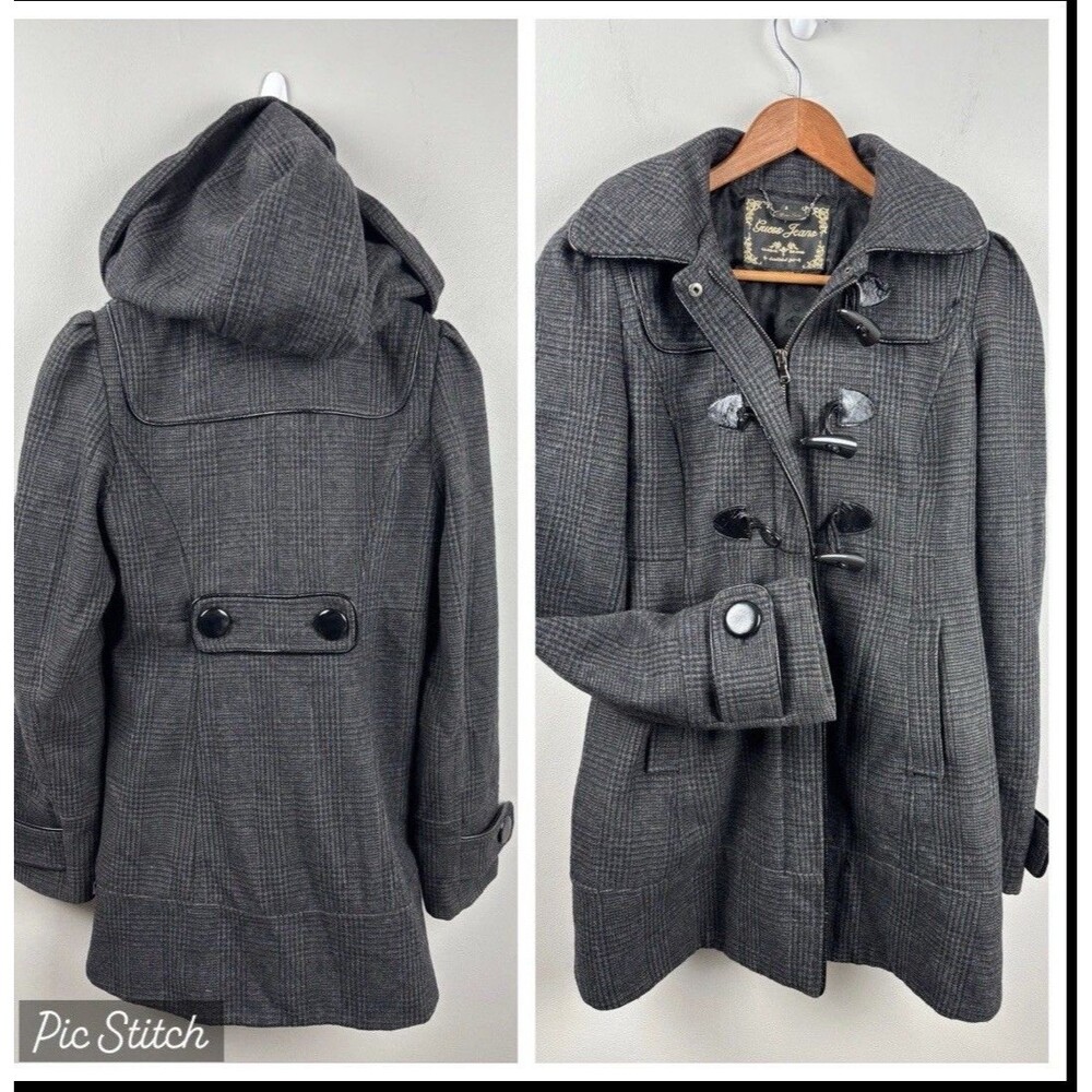Guess Black Wool Blend Coat Women's Long Sleeve Button Small Peacoat Jacket